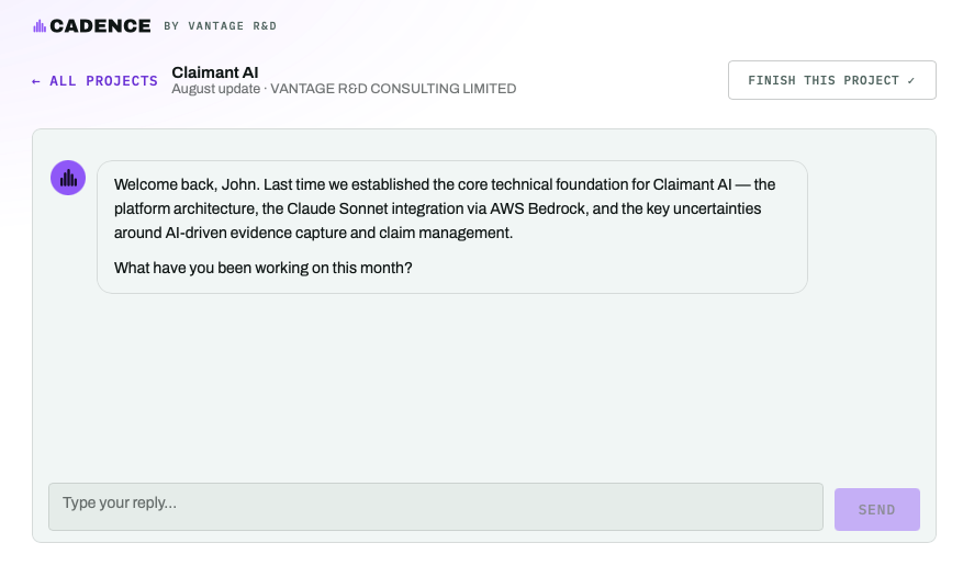 A Cadence interview in progress, asking what the team has worked on this month